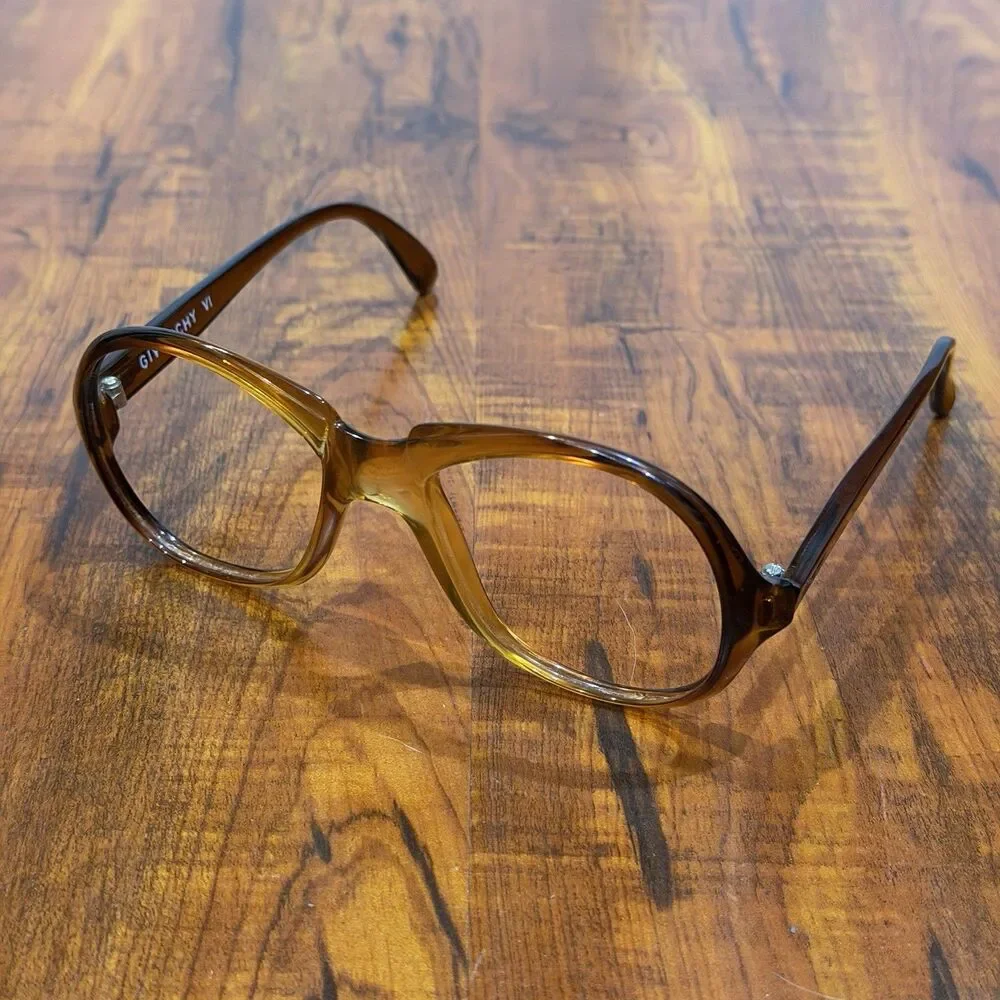 Rare Vintage Givenchy VI Unico Canada Optyl Amber Brown Eyeglass Frames Only